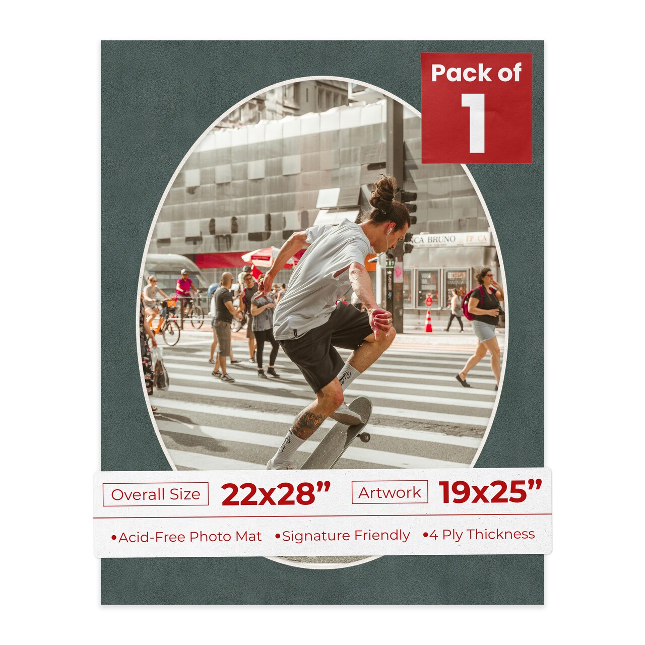 Dark Grey Suede Mat Board for 22x28 Frames - Oval Opening for 19x25 Photos